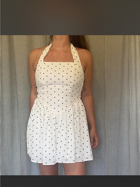 Sincerly Jules Dresses & Skirts - White & black polka dot adjustable halter neck mini dress